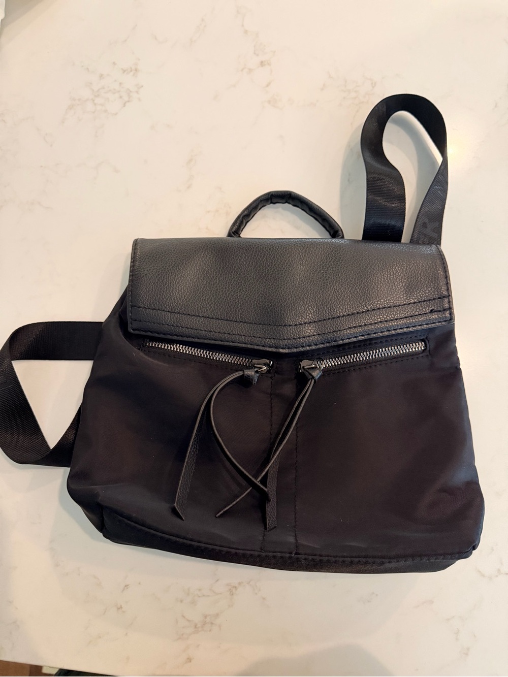 Botkier Black Nylon Backpack with Faux-Leather Flap